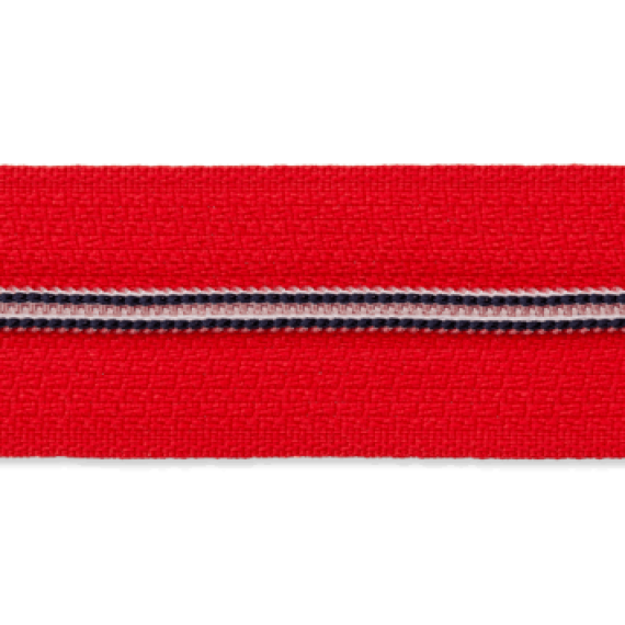 Roter Endlos-Reissverschluss mit navy-weißer Zähnchenraupe