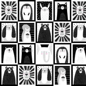 Animal Patchwork - Studio E - Black and White with a Touch of Bright